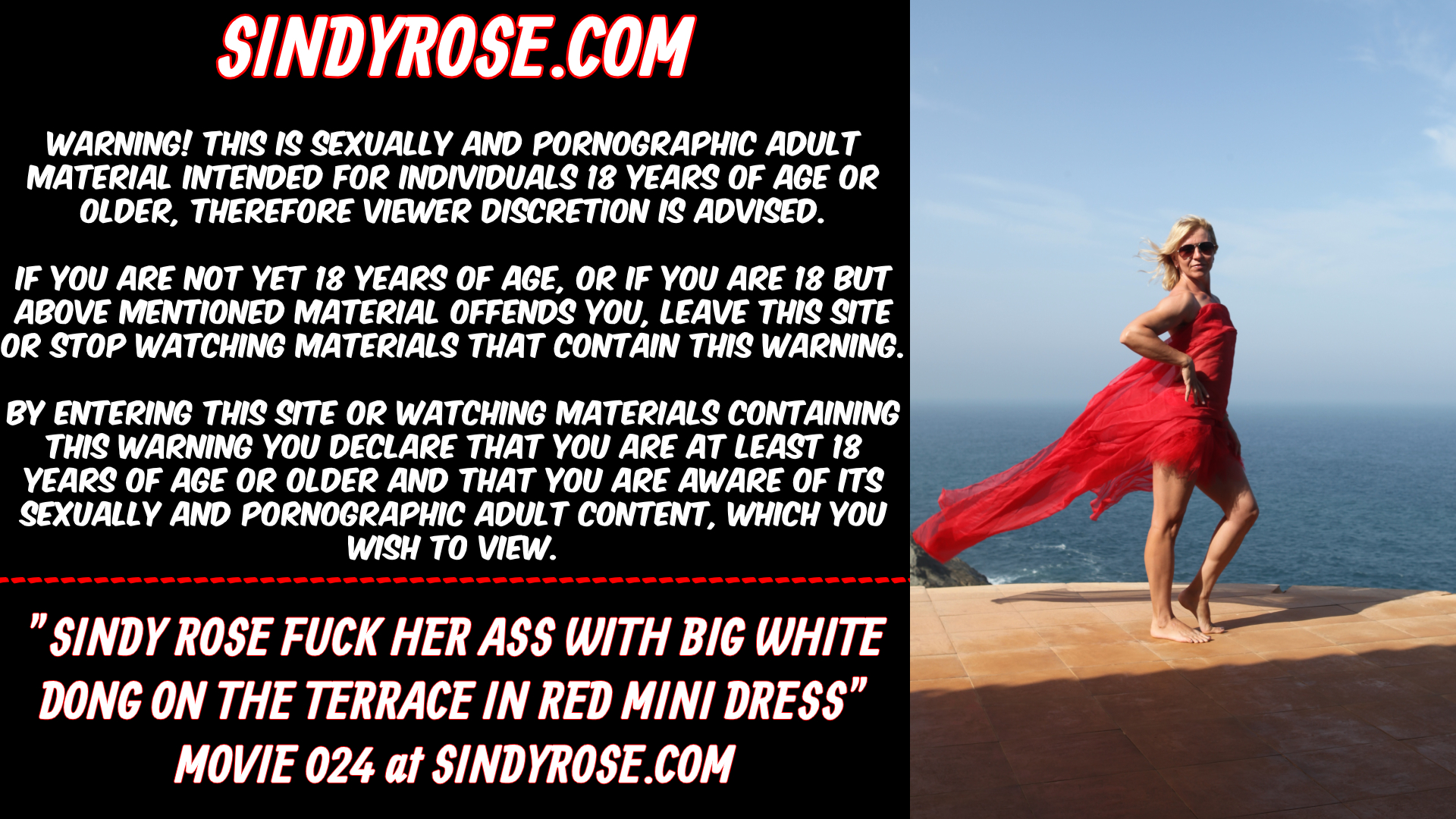 Sindy Rose fuck her ass with big white dong on the terrace in red mini dres