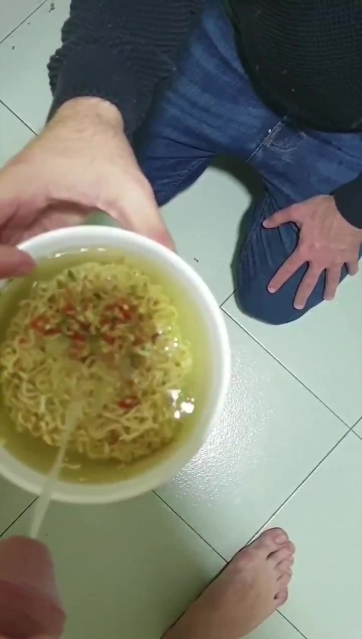 Sub eats noodles with Master's piss