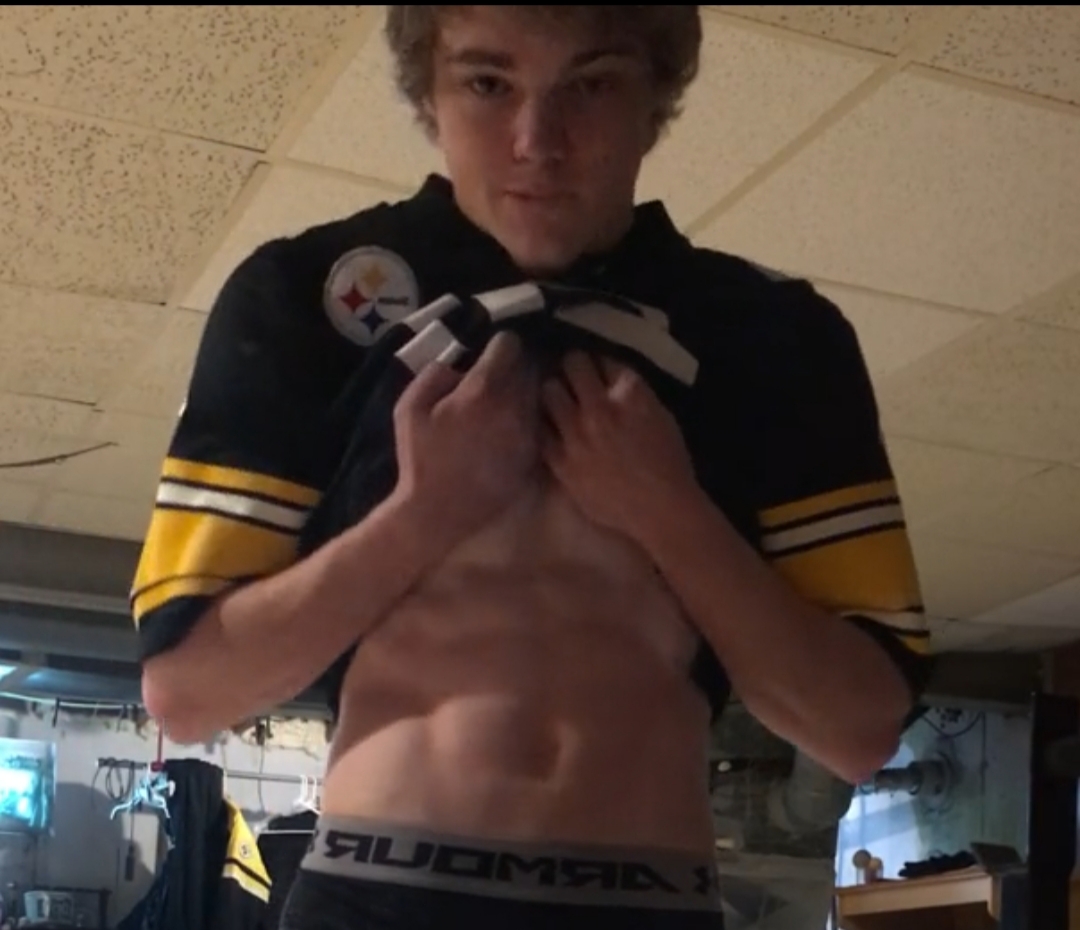 College athlete twink strips in parents basement