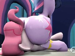 Twilight tortures Pinky Pie with her stinky ass!