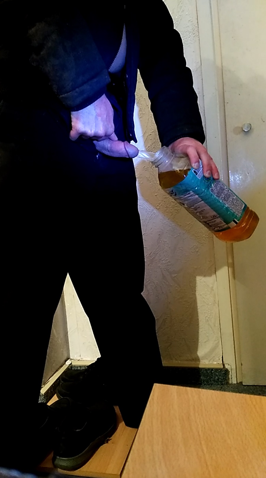 Filling a huge bottle with piss - part 2: full