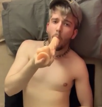 Chastity Fag Bottom Stretches His Hole With 2 Dildos