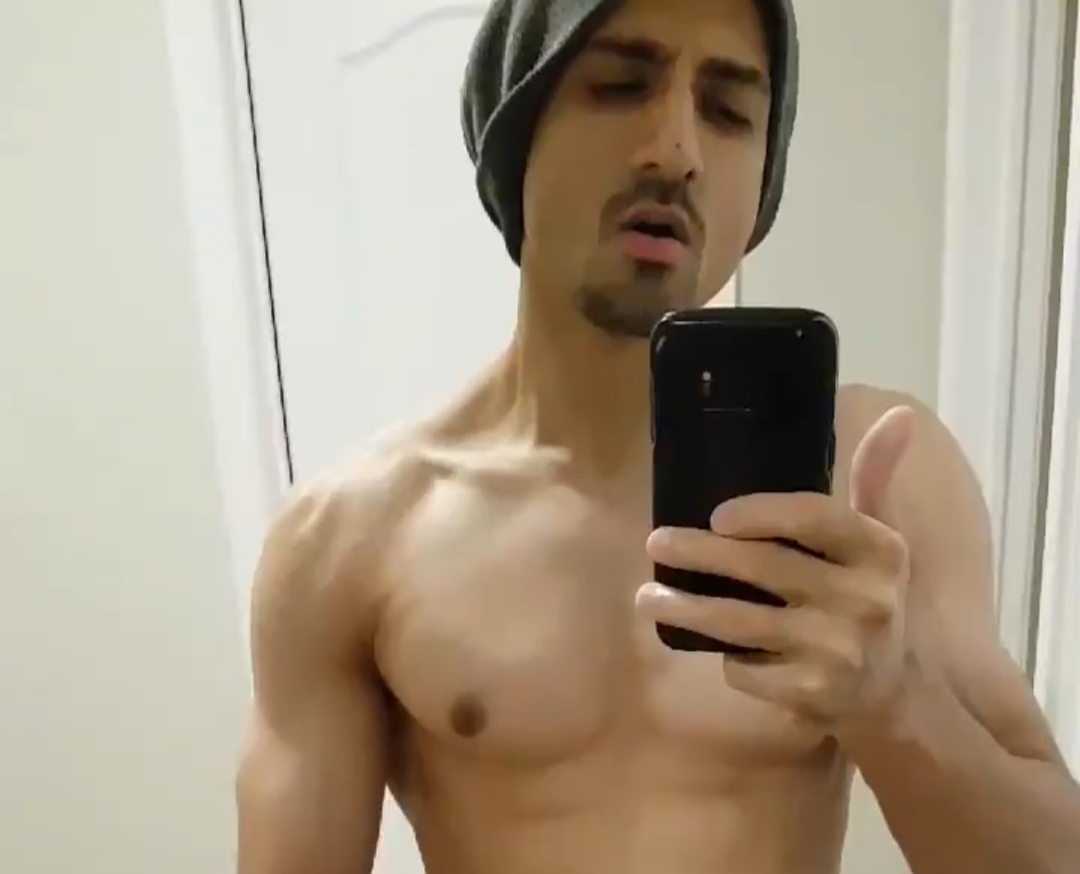 Hung Indian gym bro wanks uncut cock