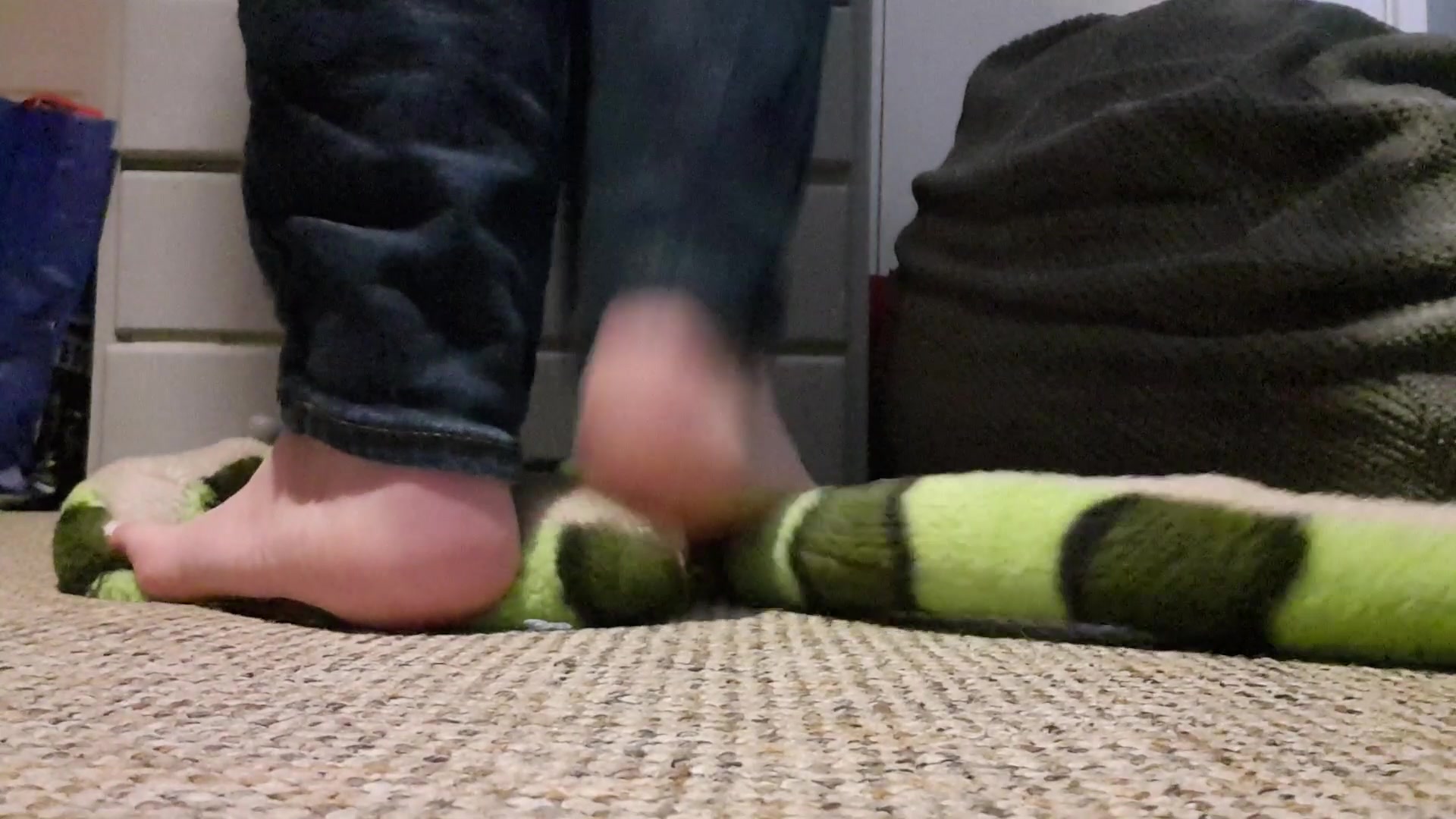 stepping on toy snake