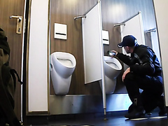 Cleaning Another Public Urinal In Motorcycle Gear