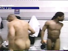 Reporter in a french locker room