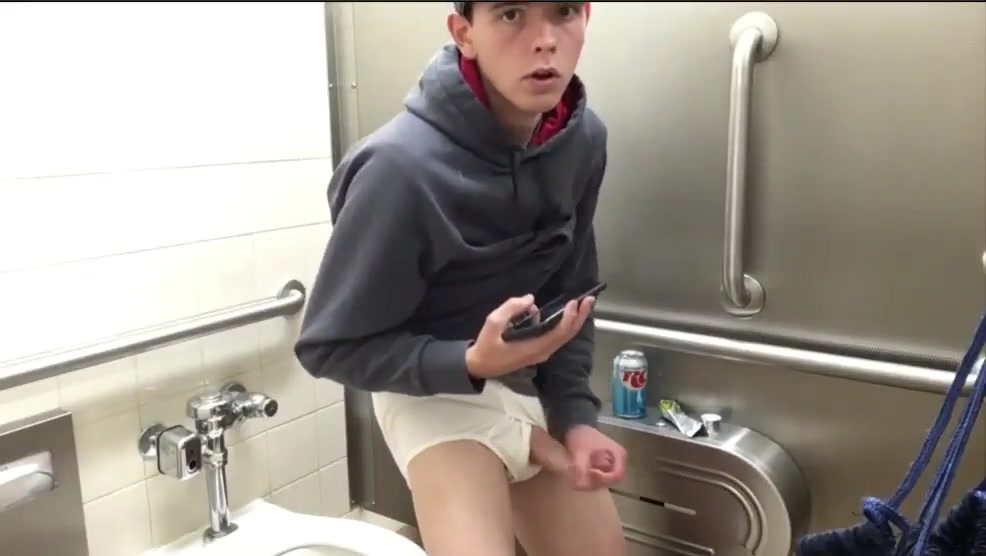 Hung country boy jerking in tighty whities  in restroom