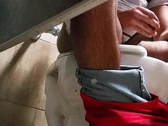 Caught Daddy by Toilet Jerk Off and Cum