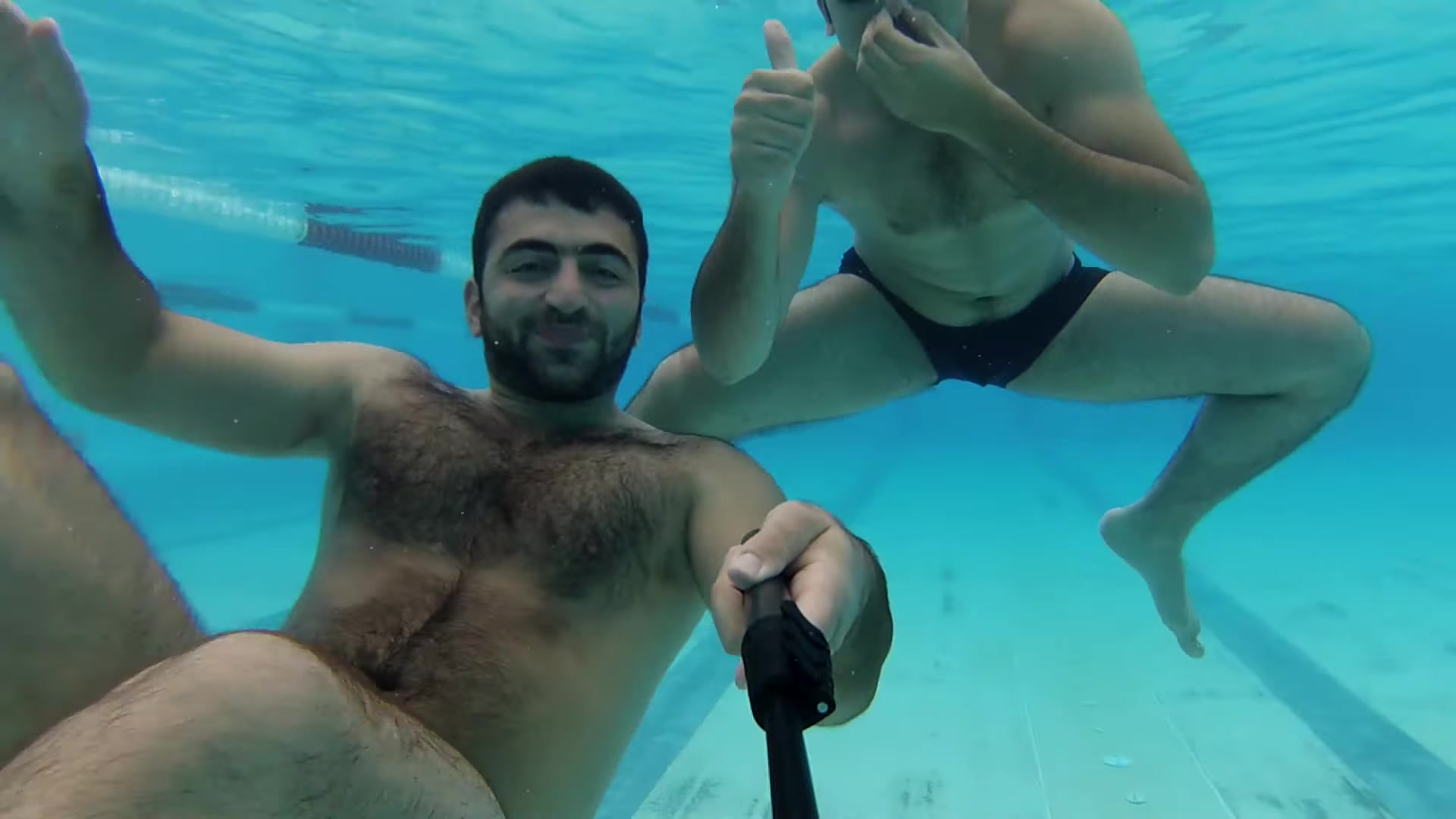 Hairy guys barefaced underwater - video 2