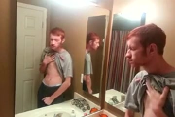 Ginger redneck jerking in the mirror