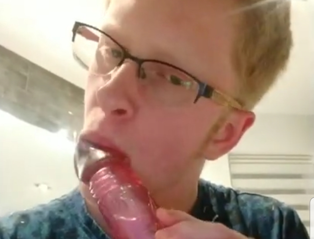 Sub virgin sucks pussy juices off his mom's dildo