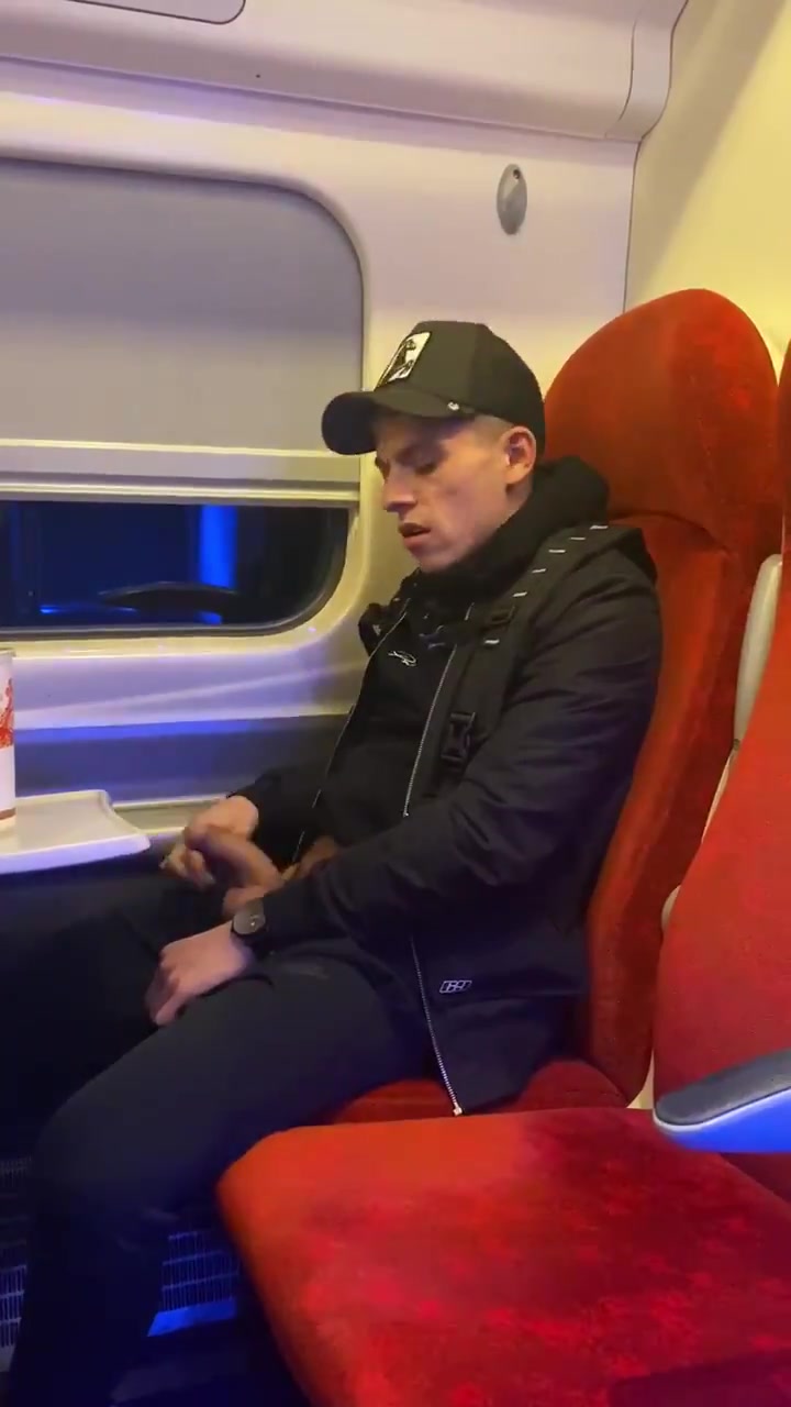 Horny pig lad shows off on train