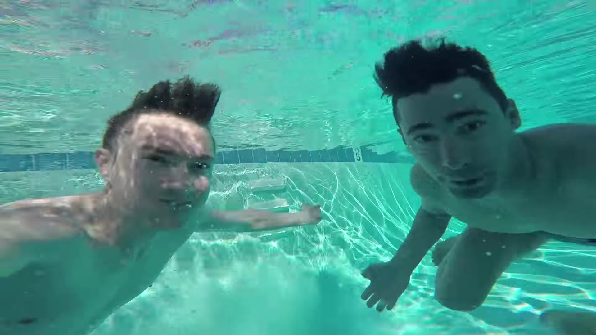 Gay french cuties barefaced underwater in pool