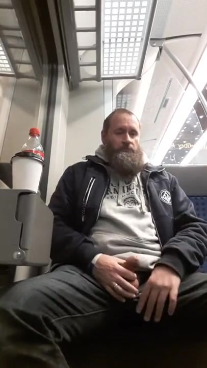 Sexy Fucker with a Great Beard Dumps a Load in Train