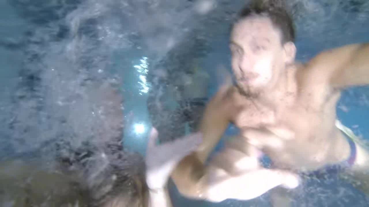 Bald bearded hottie and friends barefaced underwater