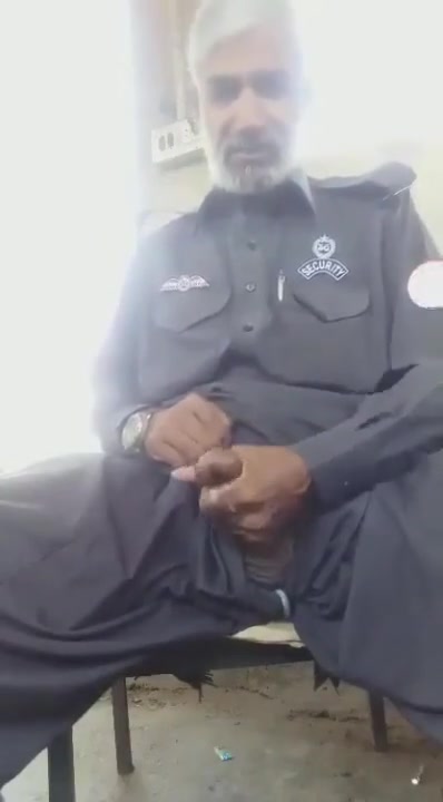 Pakistani security guard cums on duty