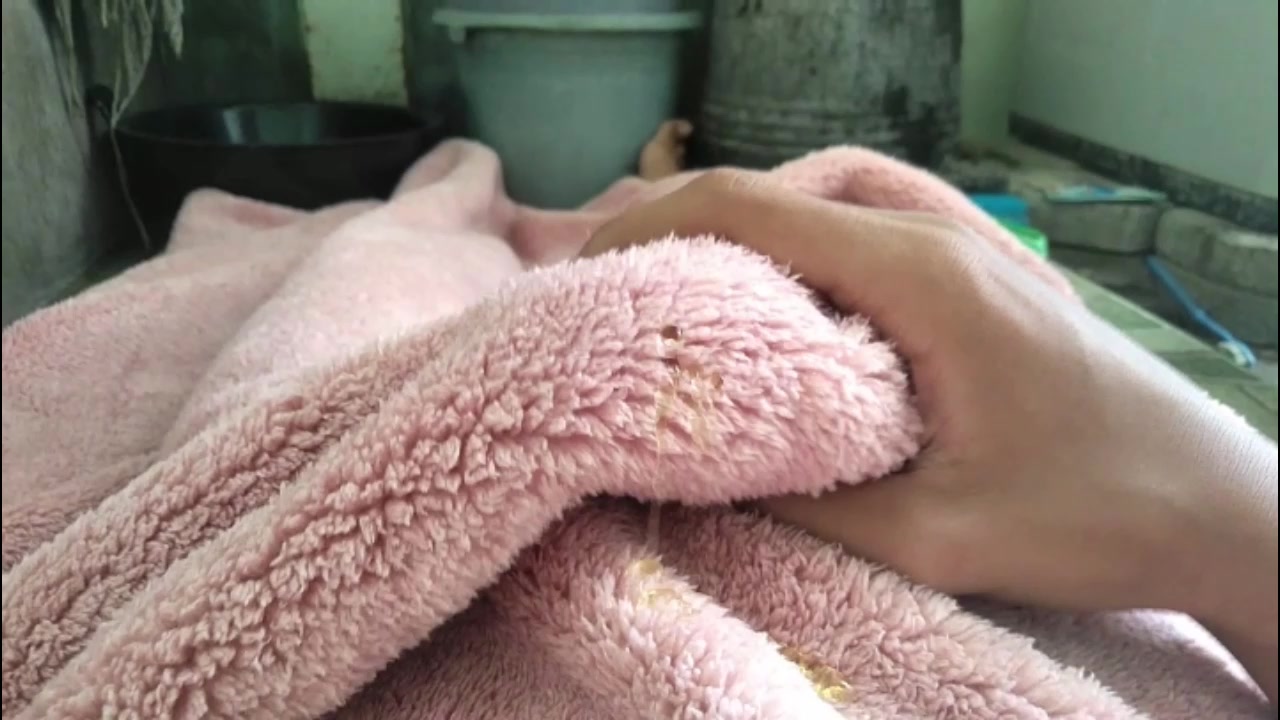Pink fluffy blanket piss and cum