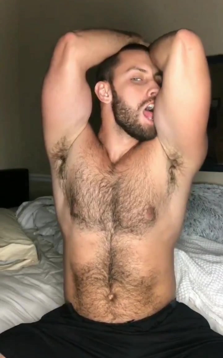 Licking biceps and sniffing hairy armpits