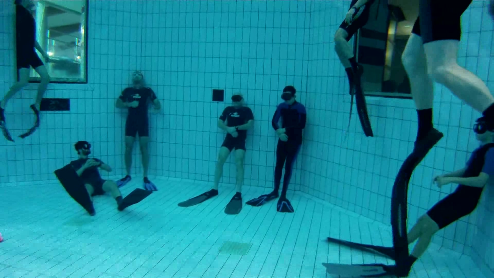 Empty lungs static breatholding underwater in pool