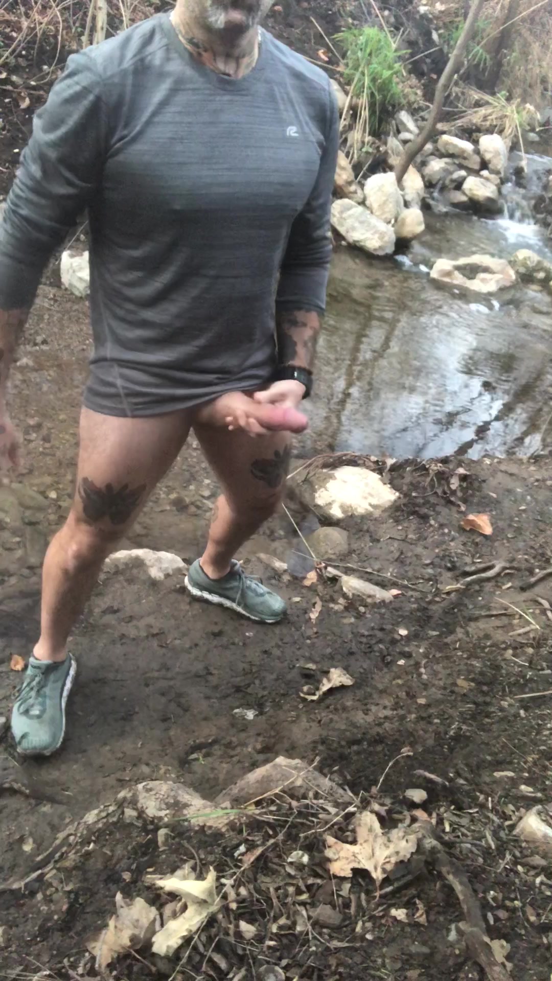 Hot daddy pig cums huge creekside