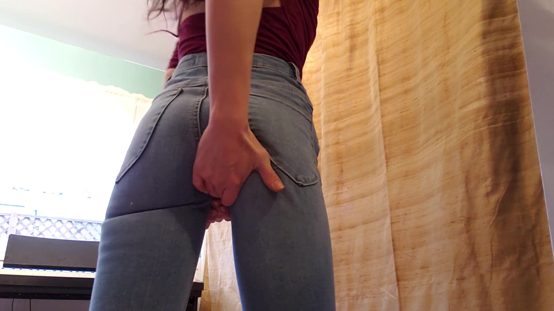 Very nice brunette wetting her jeans
