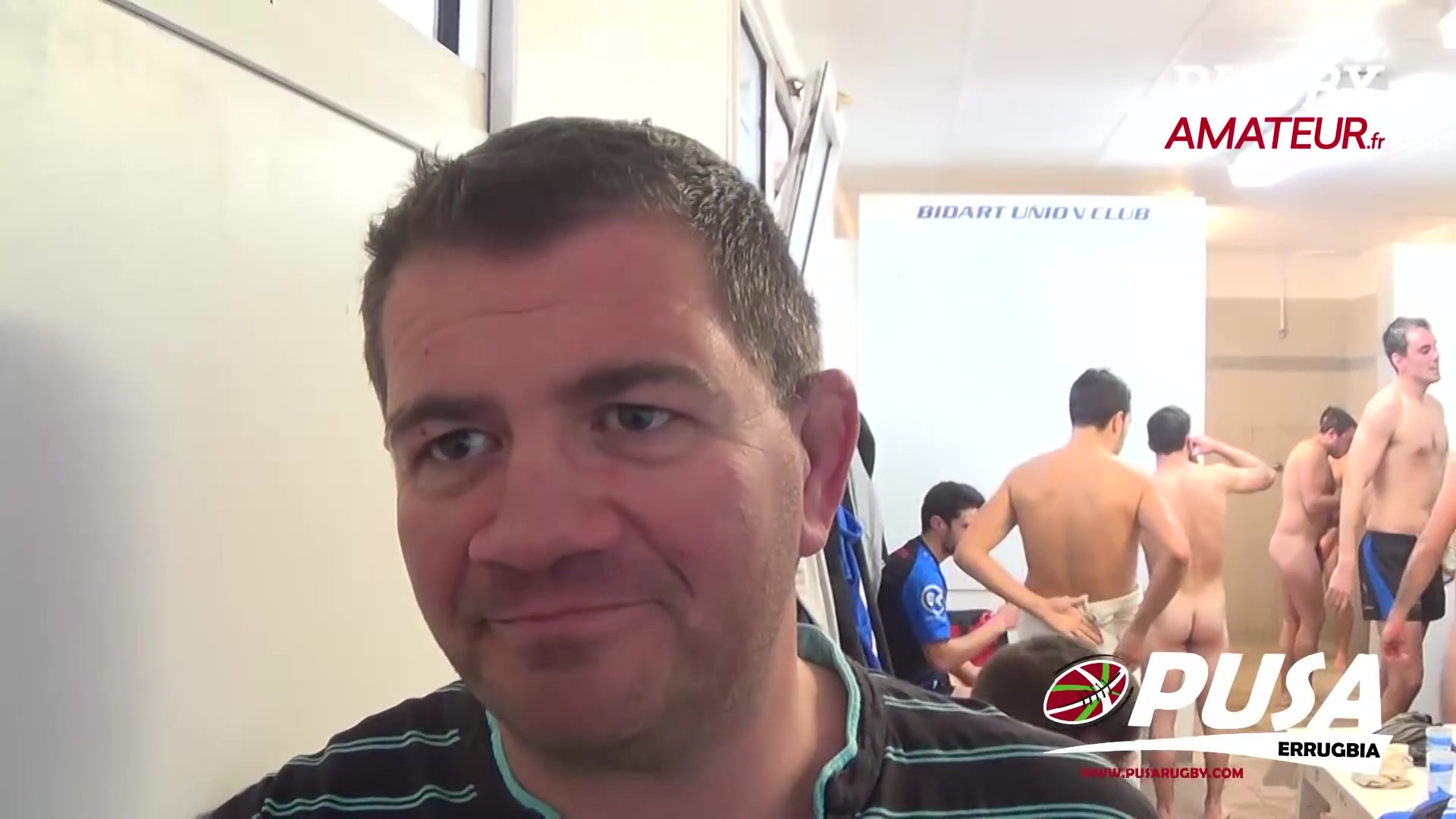 French rugby interview - lads showering in background