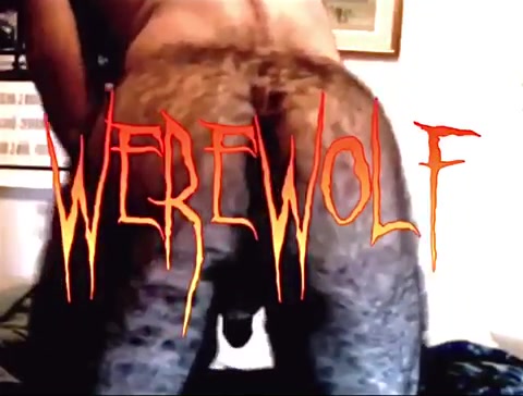 Werewolf guy play with his hairy hole and cum