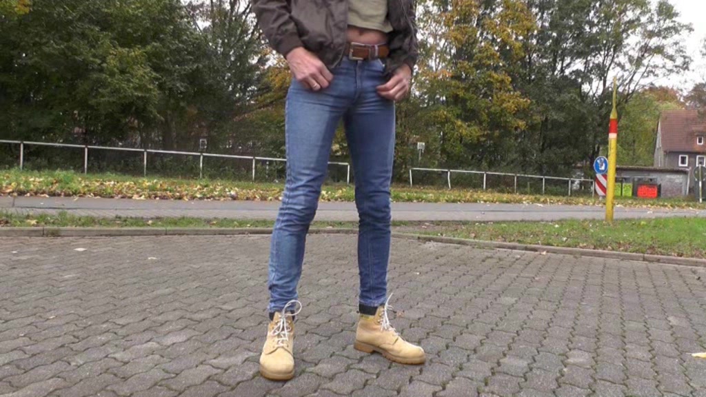 wetting jeans in public street - video 2