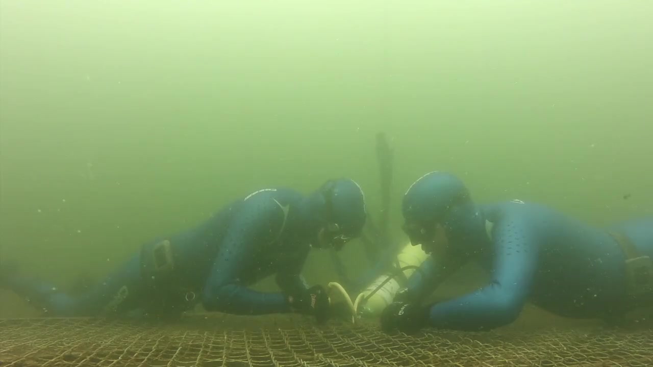 Freedivers underwater breathplay. 