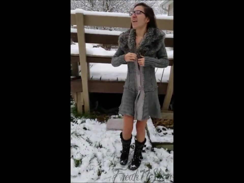 Cute girl pissing herself in the snow