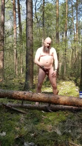 Piss pig takes break in the woods