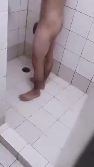 hung huge dick dude showering