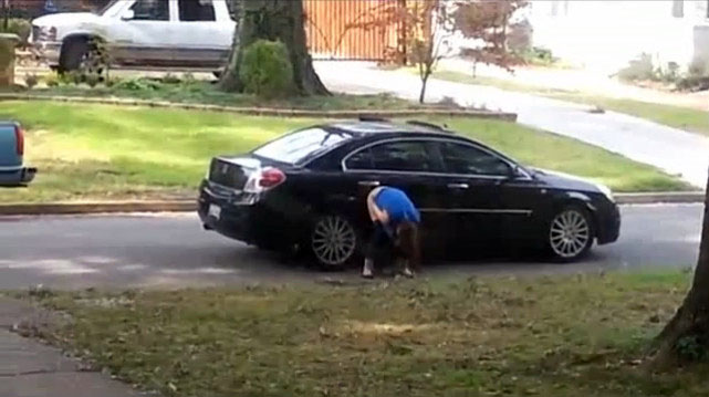 Sweetly pretty girlfriend peeing on the car