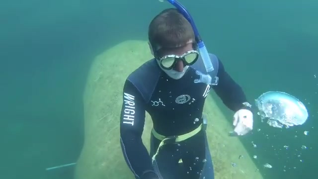 Cute freediver underwater in tight wetsuit
