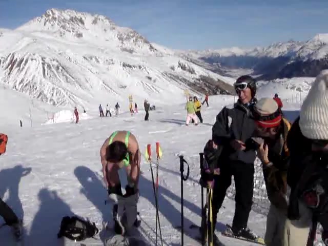 Mankini skiiing