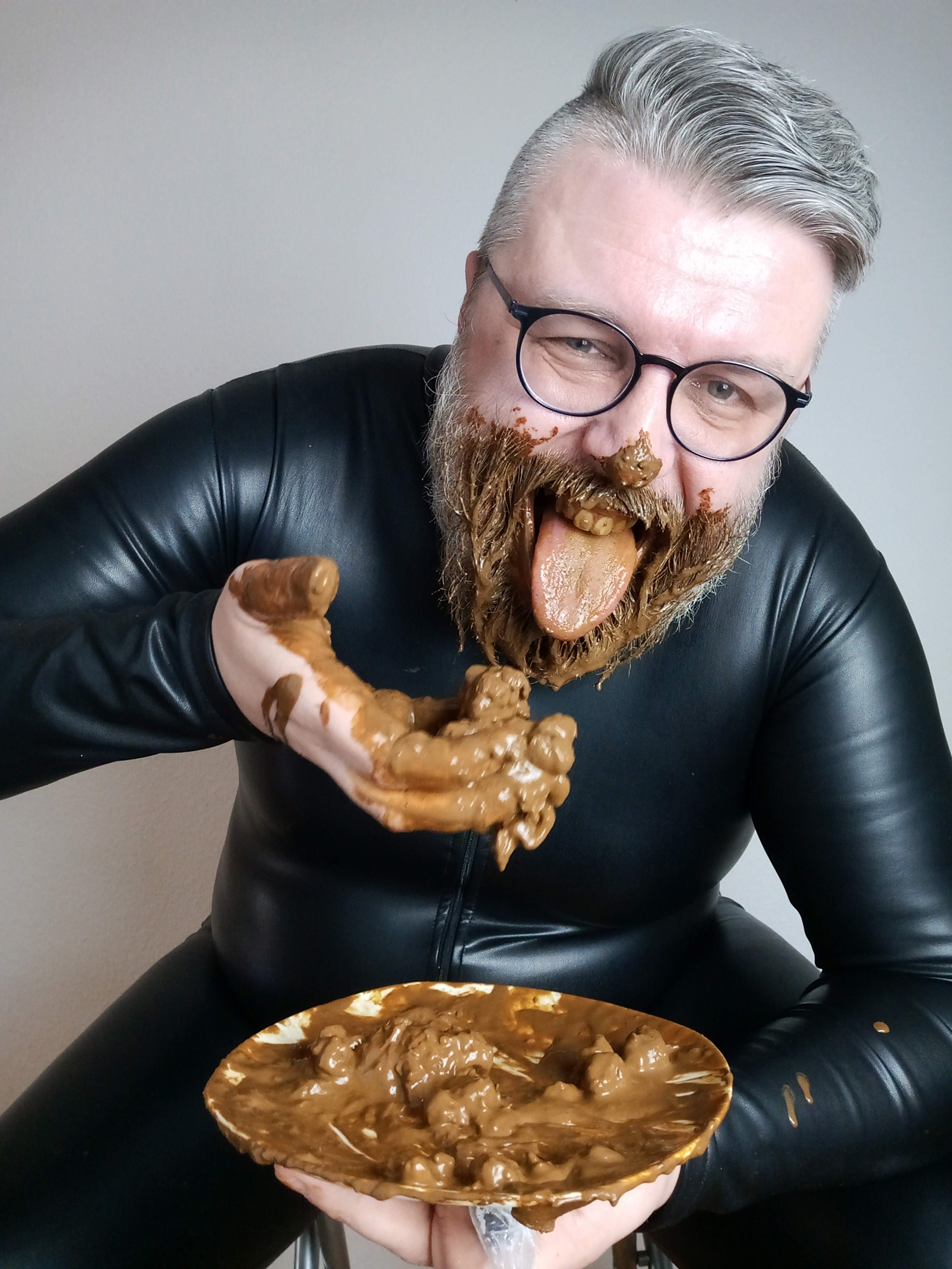 Scat  Eating in a full Leather Catsuit P5 5