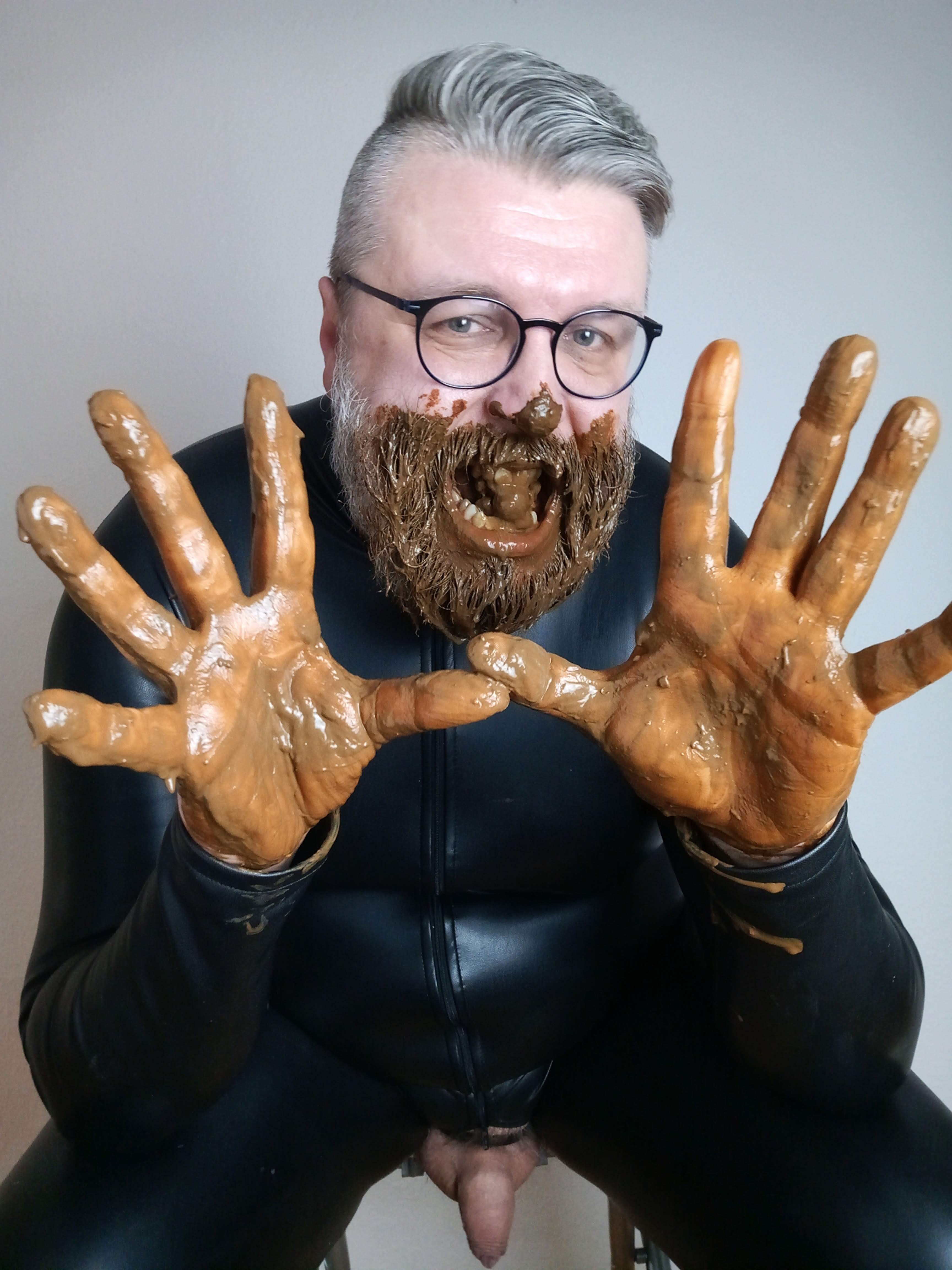 Scat Eating in a Full Leather Catsuit Pt 6 - Hand Wash!