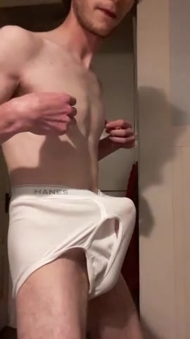 Skinny pig gets off inside white briefs