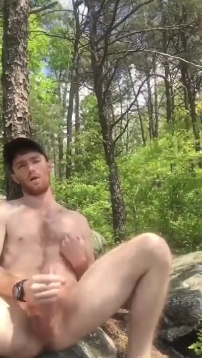 White Bearded Guy Masturbates in the Woods