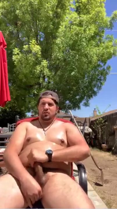Sweaty redneck jacking in dirt yard