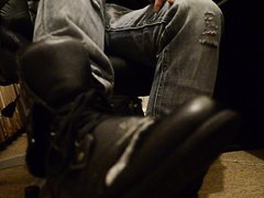 Verbal Cockney UK Boss Spits on His Black Leather Boots for slave to Lap Up