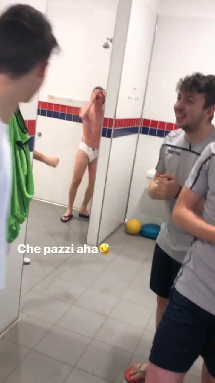 Italian guy showering in underwear.