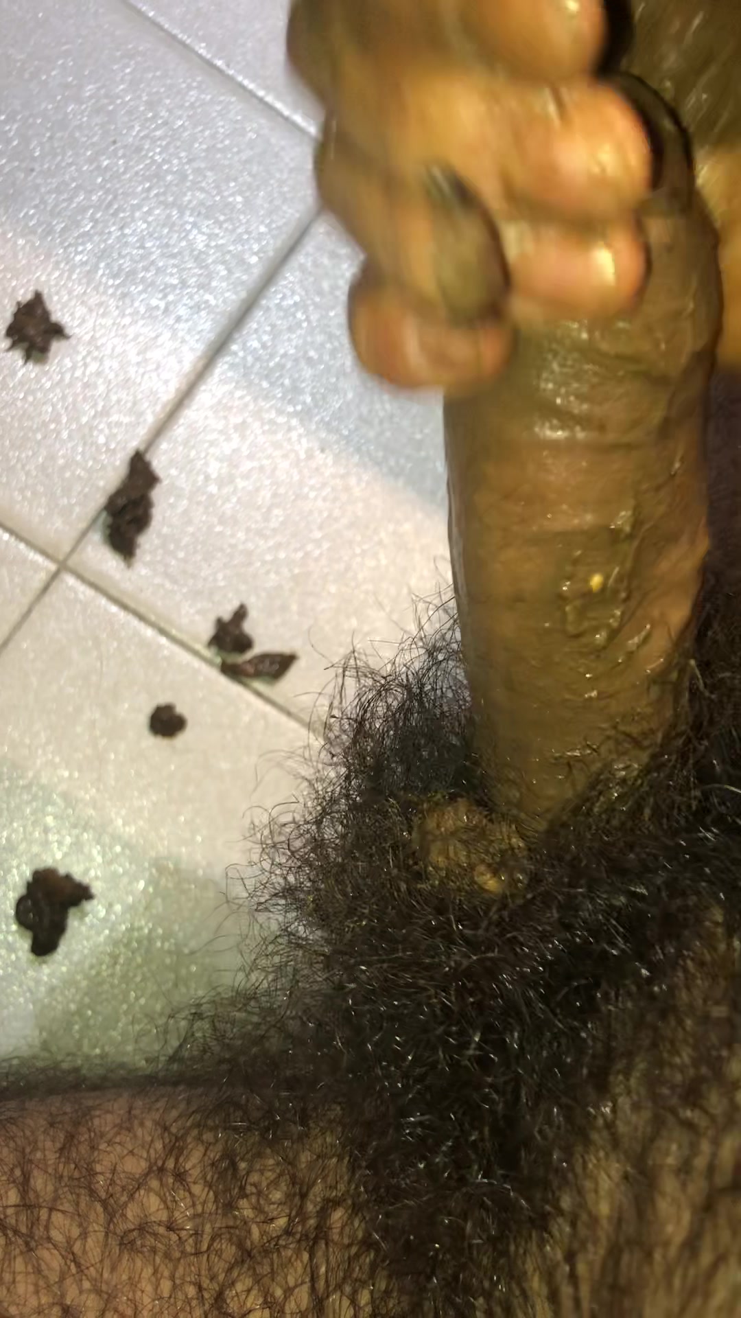 jerking my hairy cock with dark shit
