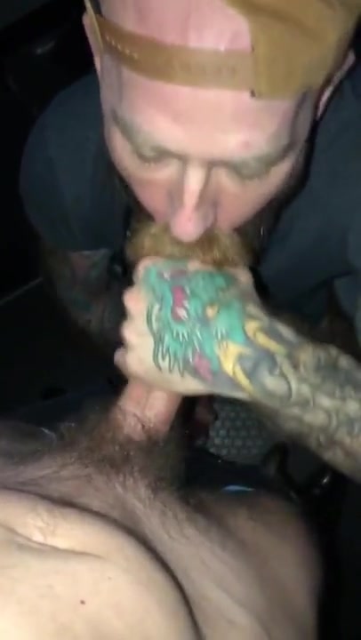 Inked stashe pig sucks in video booth