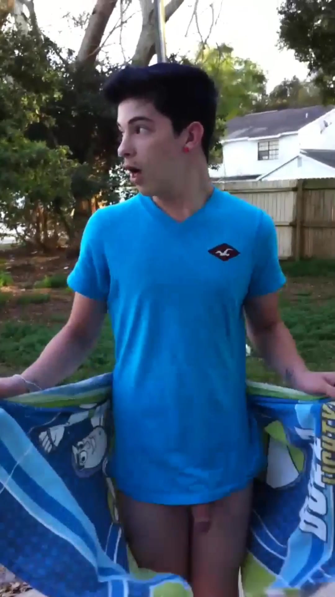 He forgot that was naked under the towel