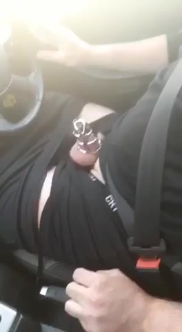 Pig Boy Stephen Yeaman exposes his locked cock as he drives!