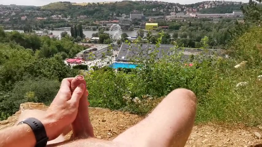 Uncut pig sprays cum from great view