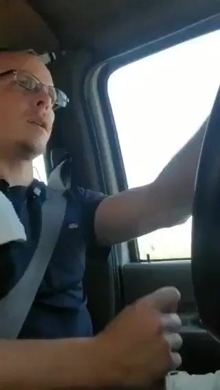 Cute nerdy driver erupts everywhere