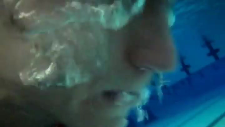 Underwater barefaced cutie nearly drowns