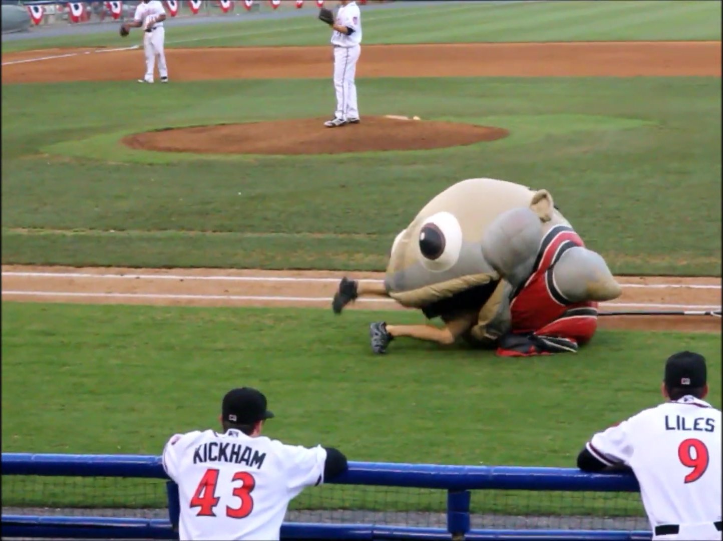 Fish mascot removes guys clothes